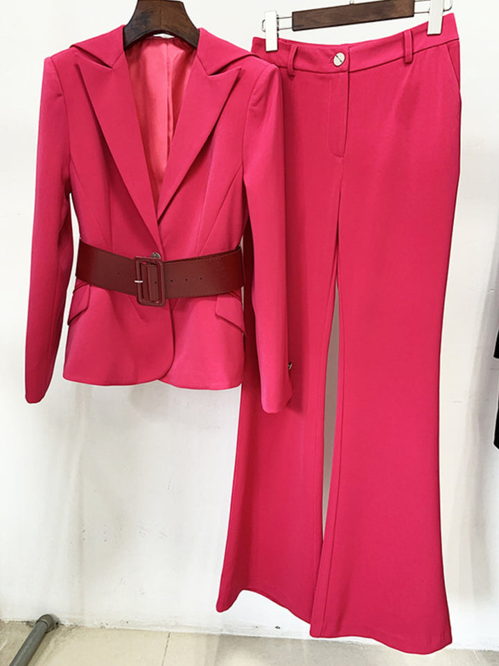 Rose Red Suit Two-piece Set with Belt