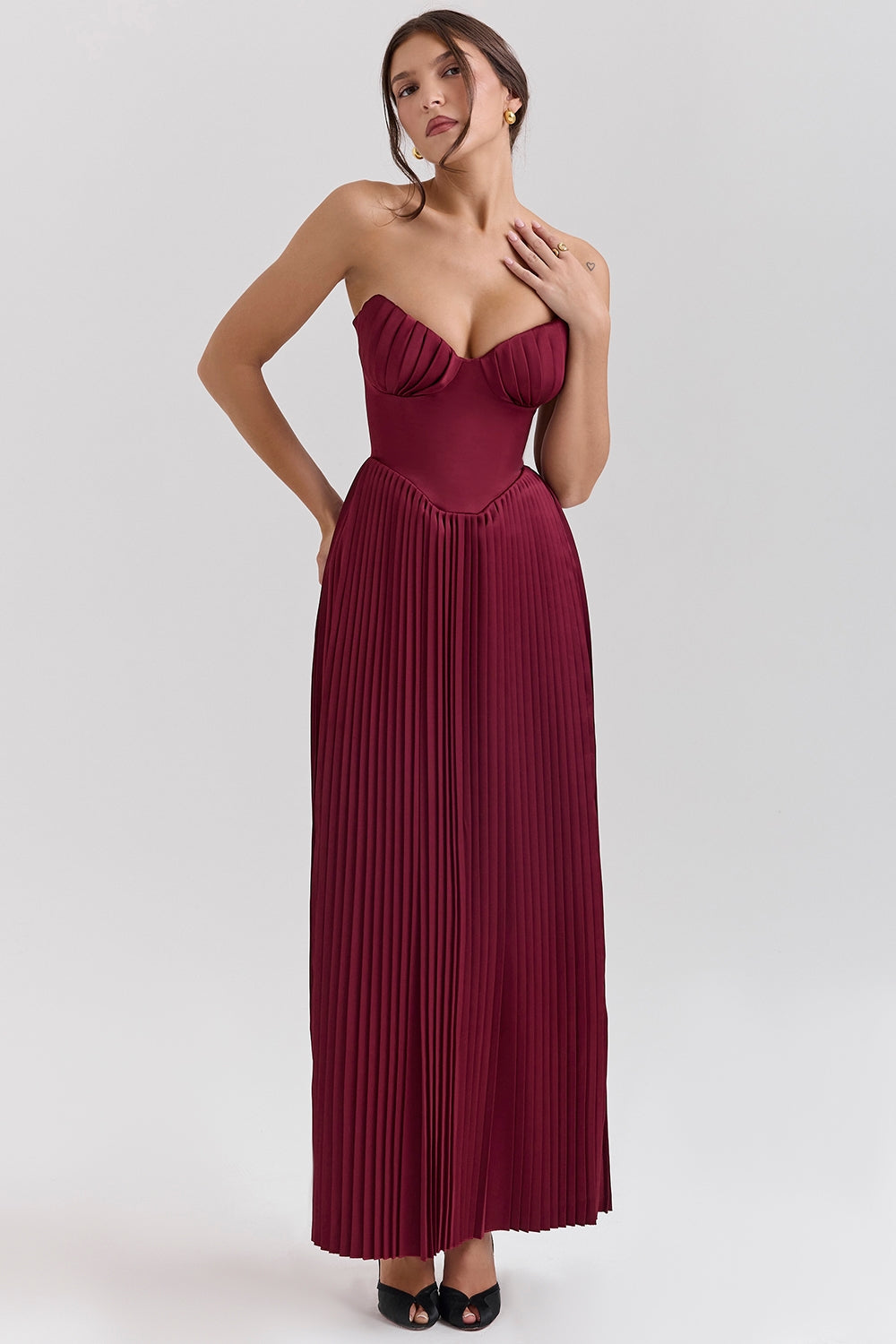 Tube Top Pleated Solid Color Maxi Dress