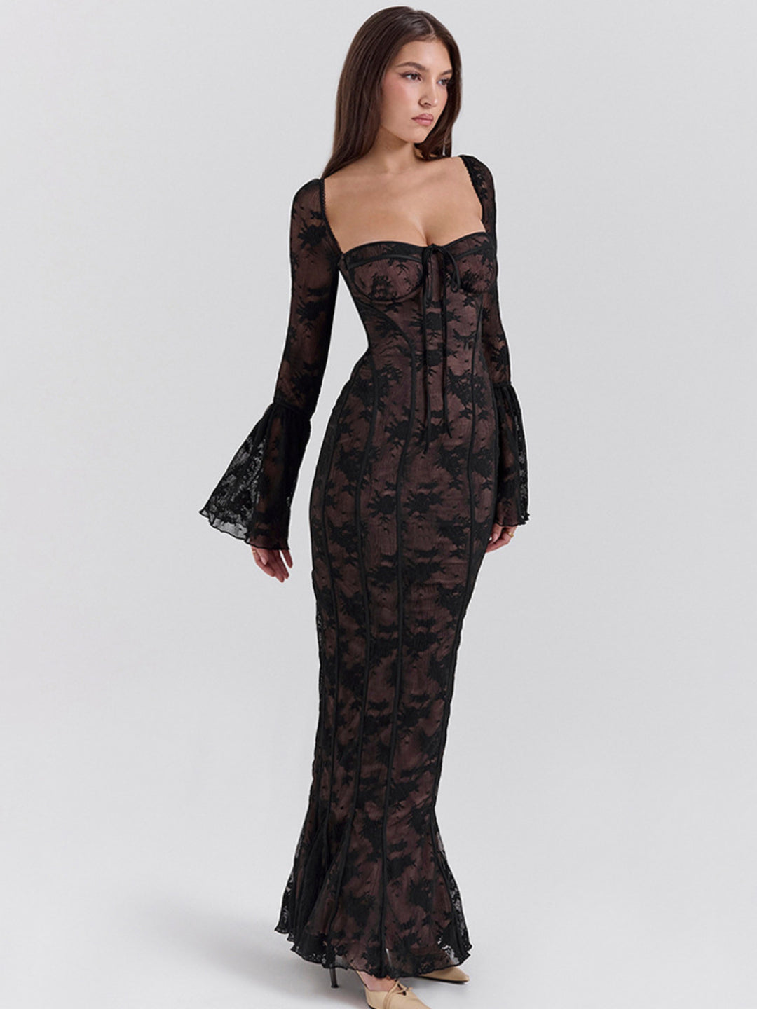 Lace Flared Sleeve Maxi Dress