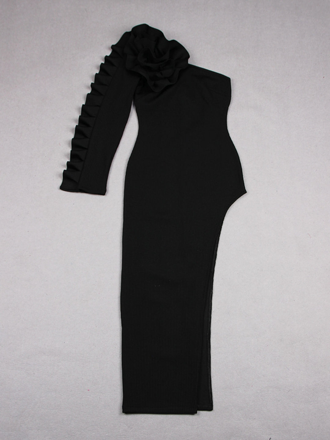 Black Ruffles Long-sleeved Bandage Maxi Dress