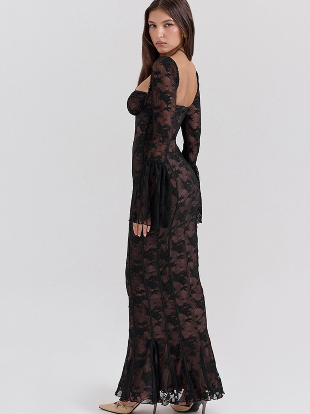 Lace Flared Sleeve Maxi Dress