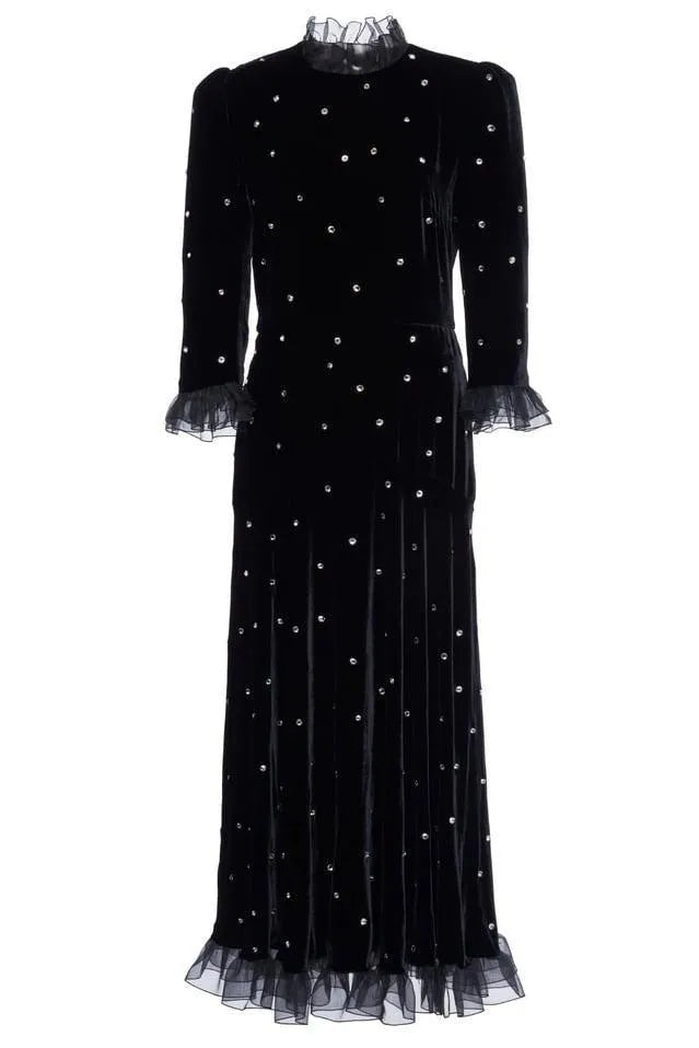 Grace Black Diamond-studded Maxi Dress