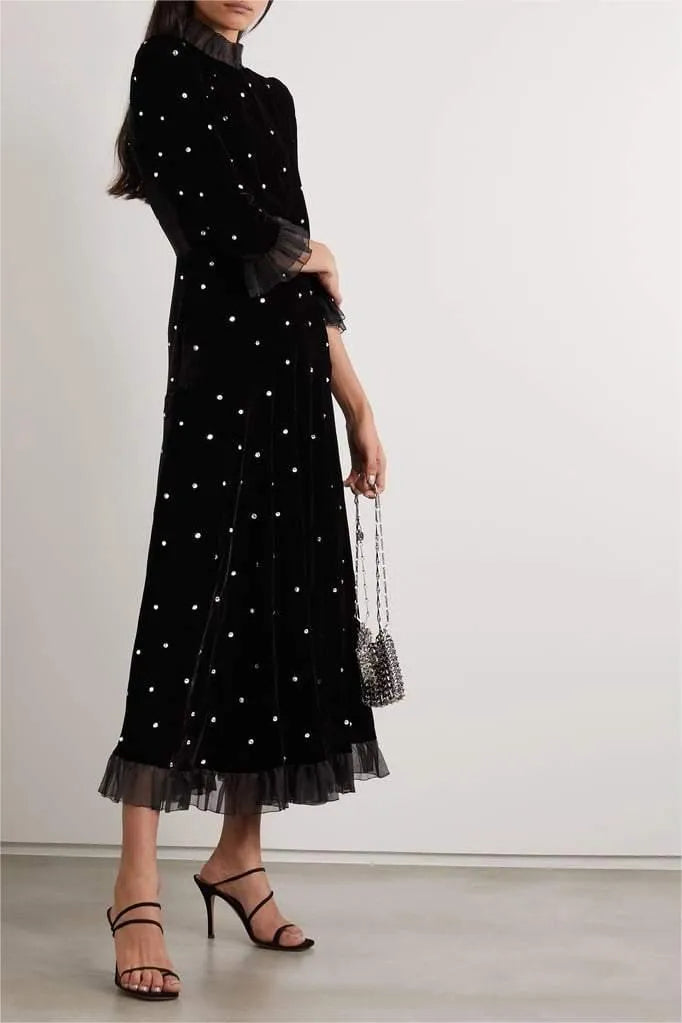 Grace Black Diamond-studded Maxi Dress