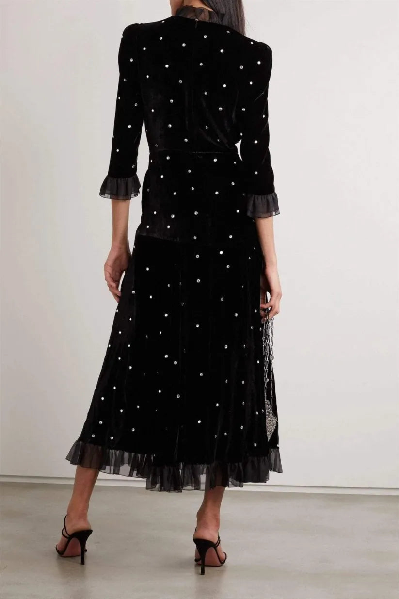 Grace Black Diamond-studded Maxi Dress