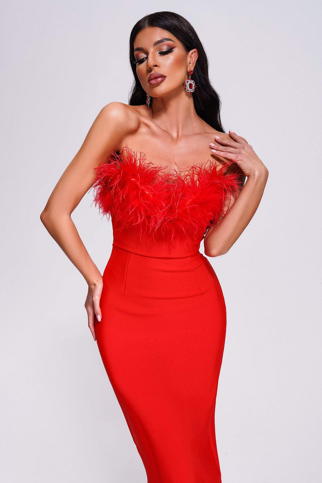 Hilda Feather Maxi Bandage Dress