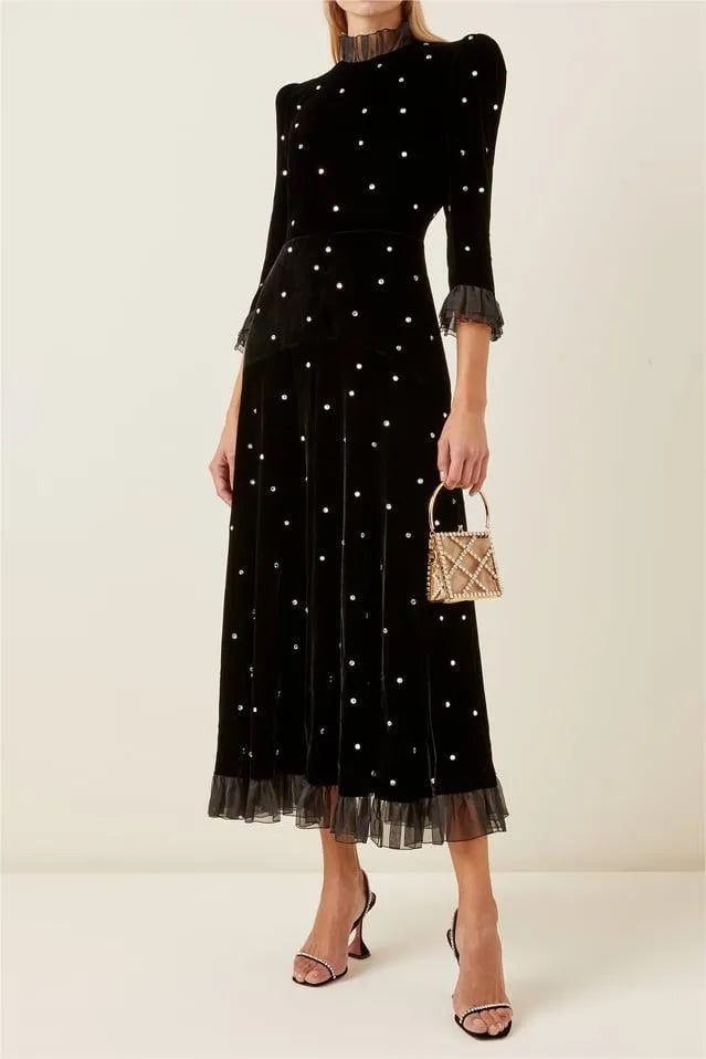 Grace Black Diamond-studded Maxi Dress